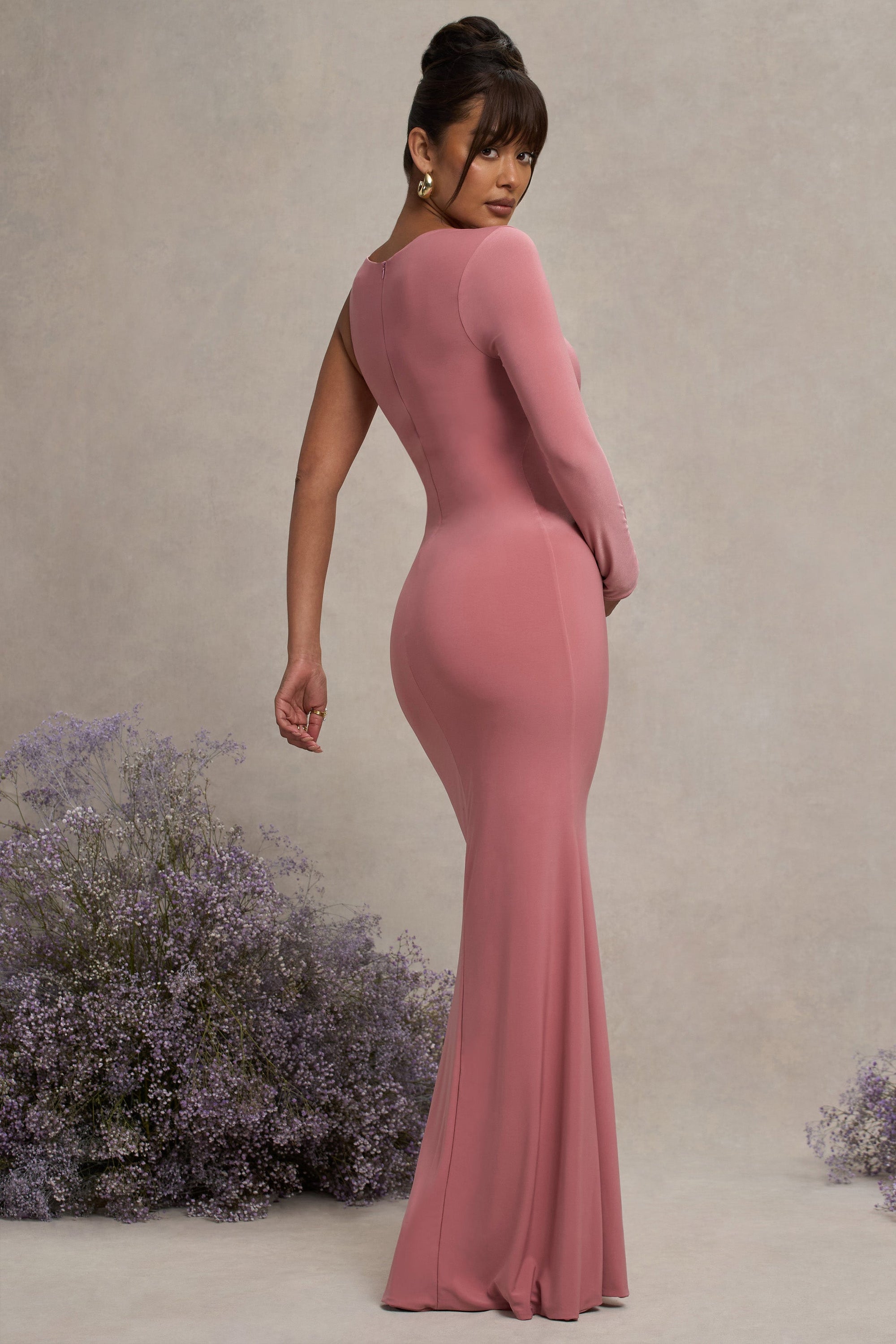 Oh Baby | Blush Maternity One Shoulder Bodycon Maxi Dress - Club L 