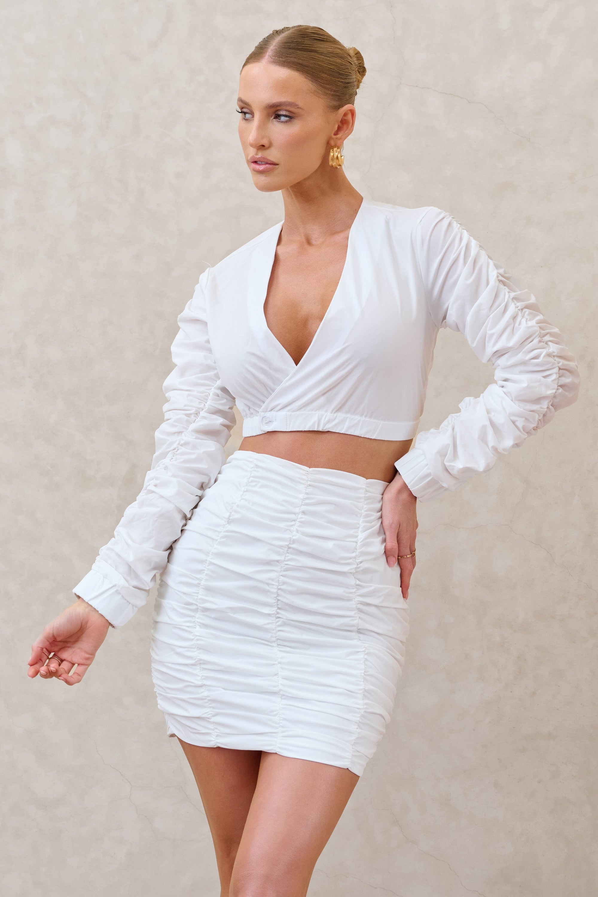 Break Of Day | White Ruched Mini Skirt - Club L 