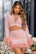 Tempting | Pink Cropped Blazer With Feather Trim On Sleeve Cuff - Club L 