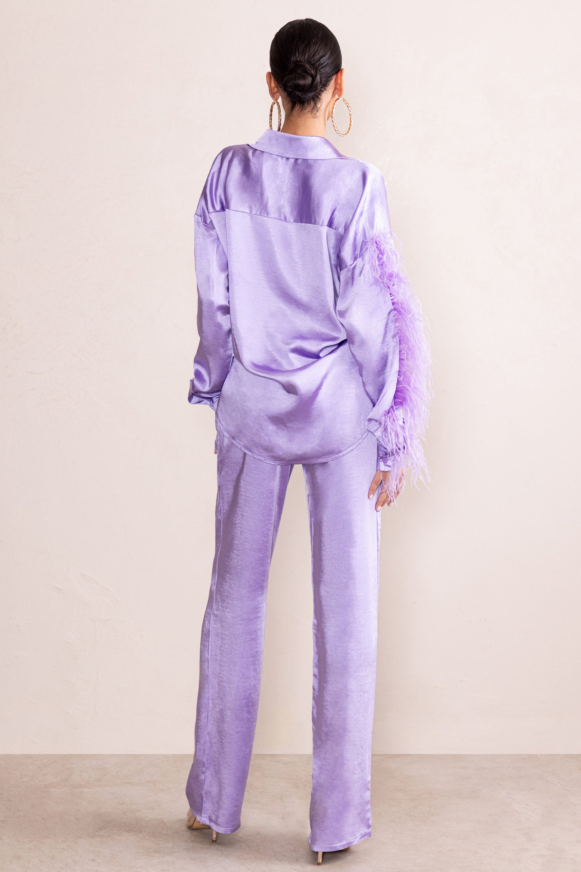Evening Memories | Lilac Satin Wide Leg Trousers - Club L 