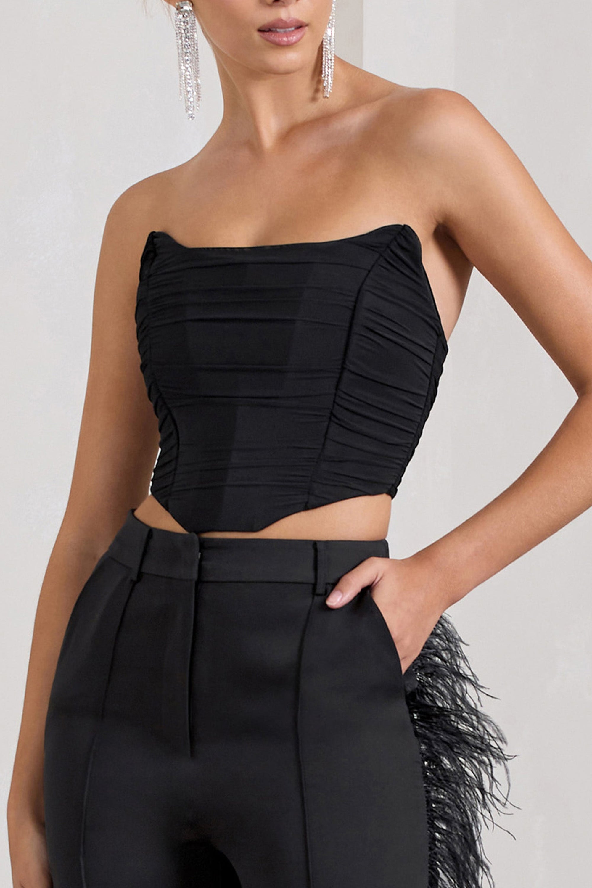 Obsessed | Black Bandeau Mesh Corset Style Crop Top - Club L 