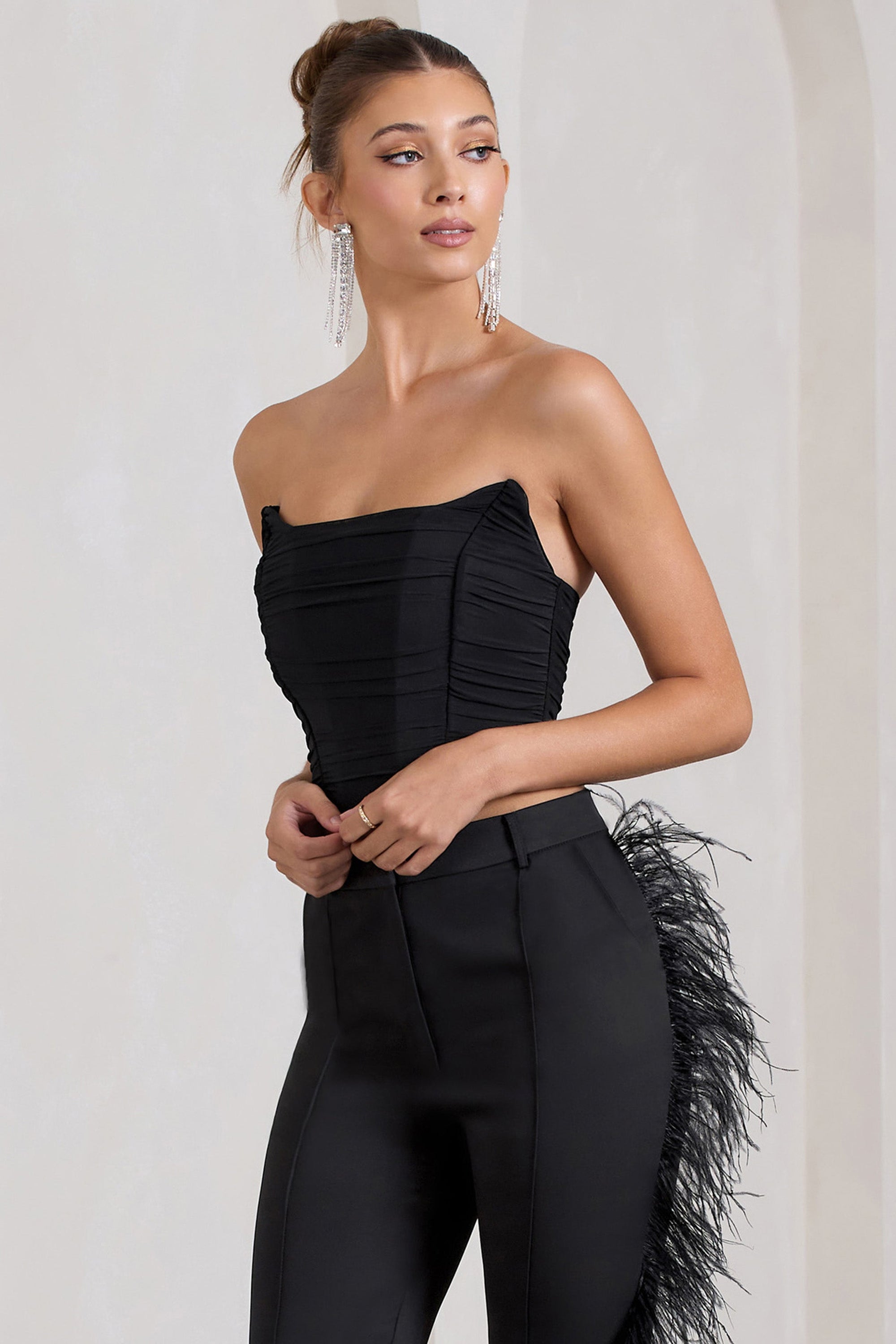 Obsessed | Black Bandeau Mesh Corset Style Crop Top - Club L 