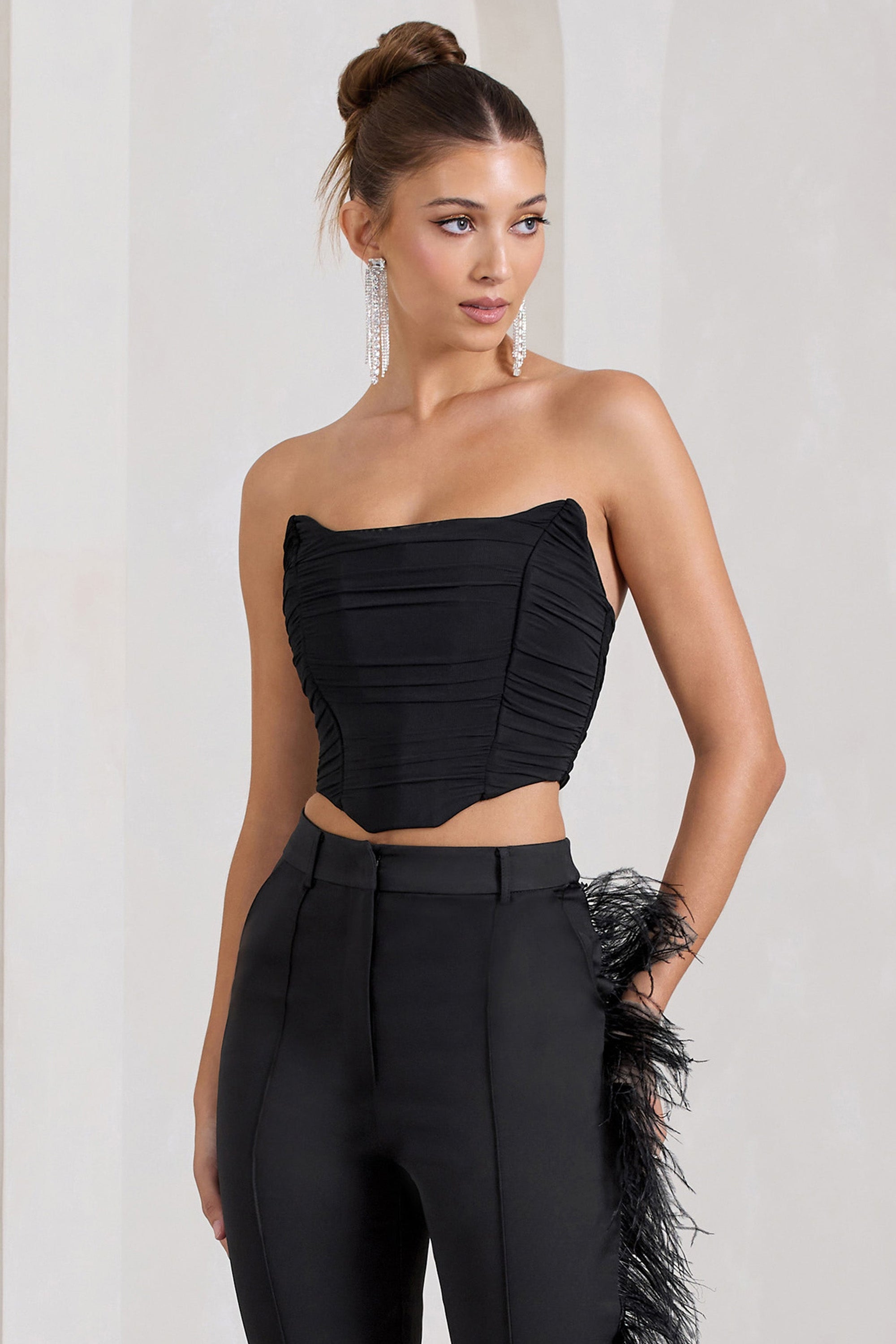 Obsessed | Black Bandeau Mesh Corset Style Crop Top - Club L 