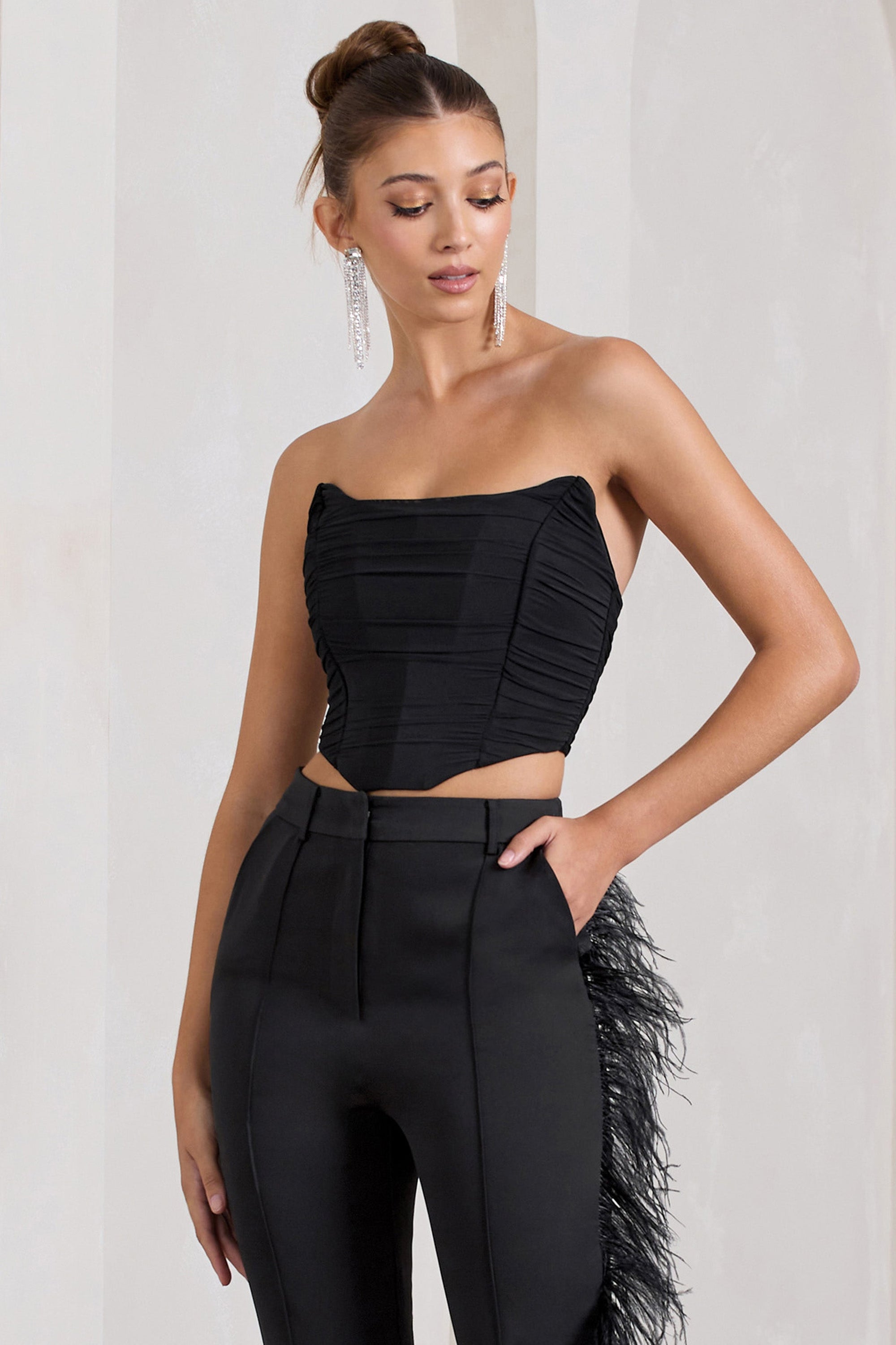 Obsessed | Black Bandeau Mesh Corset Style Crop Top - Club L 