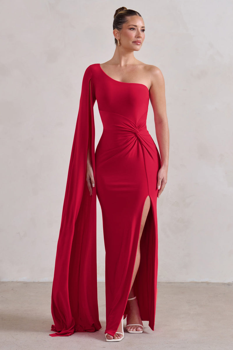 Romi | Red One Shoulder Twist Design Maxi Dress - Club L 