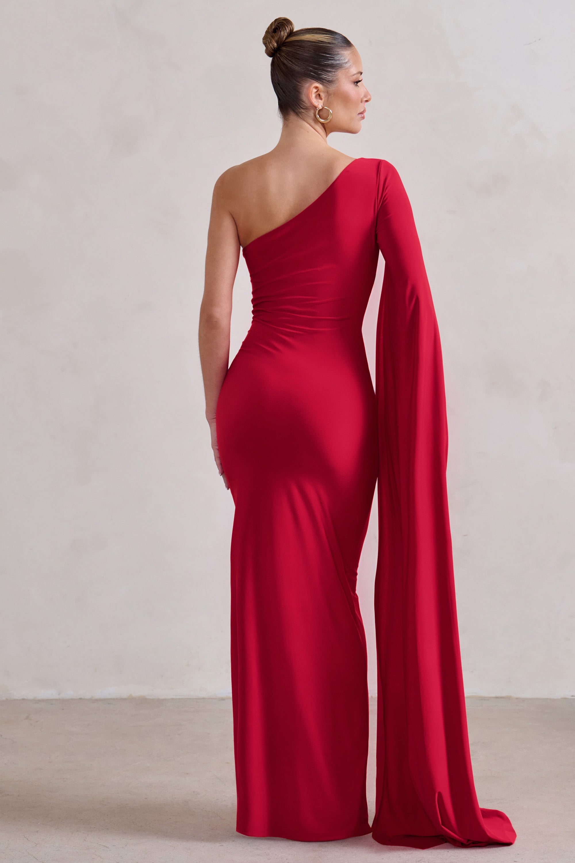 Romi | Red One Shoulder Twist Design Maxi Dress - Club L 