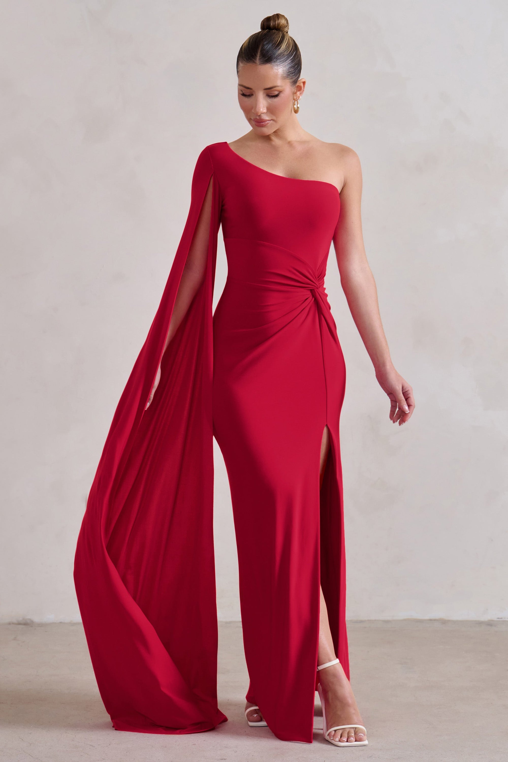 Romi | Red One Shoulder Twist Design Maxi Dress - Club L 