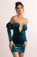 Ivy | Teal Velvet Cut Out Mini Dress With Ruffle Sleeves - Club L 