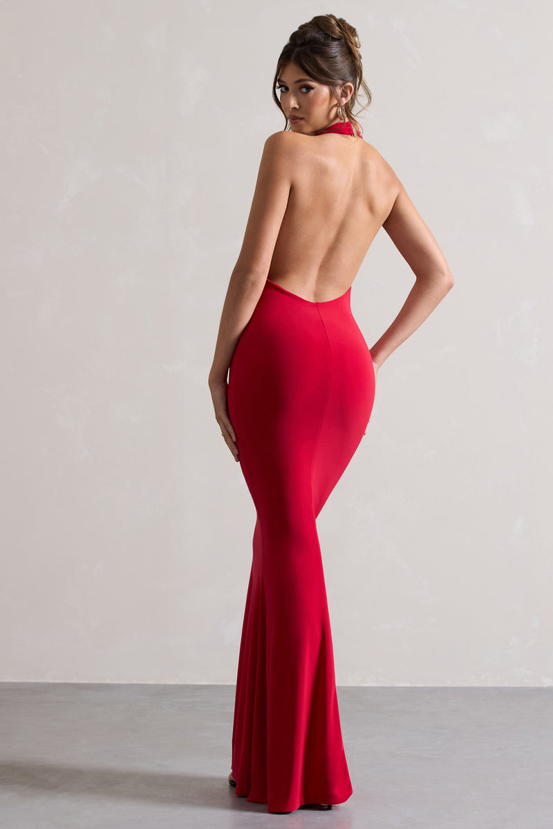 Milani | Red Backless Cowl Neck Fishtail Maxi Dress - Club L 