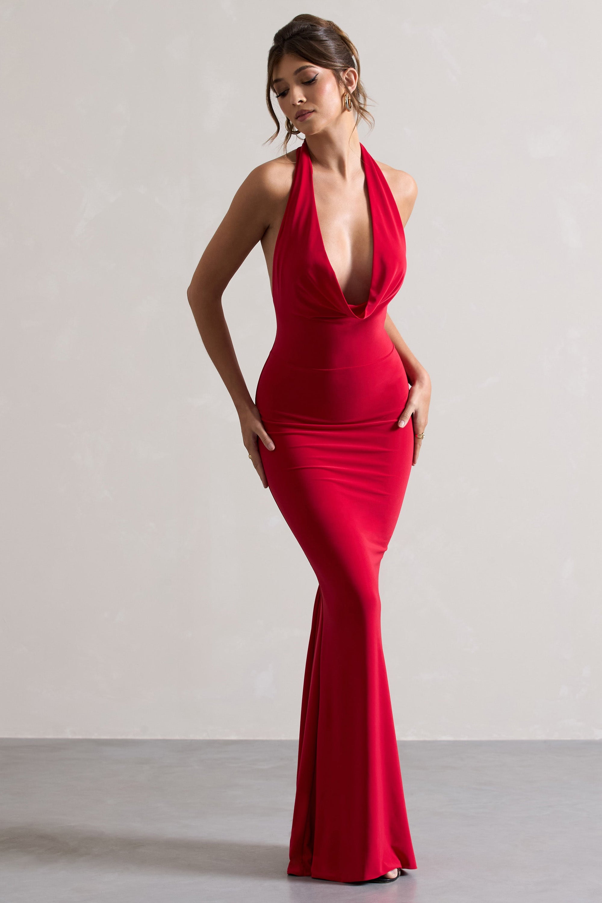 Milani | Red Backless Cowl Neck Fishtail Maxi Dress - Club L 