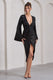 Amber | Black Sequin Plunge Wrap Midi Dress - Club L 