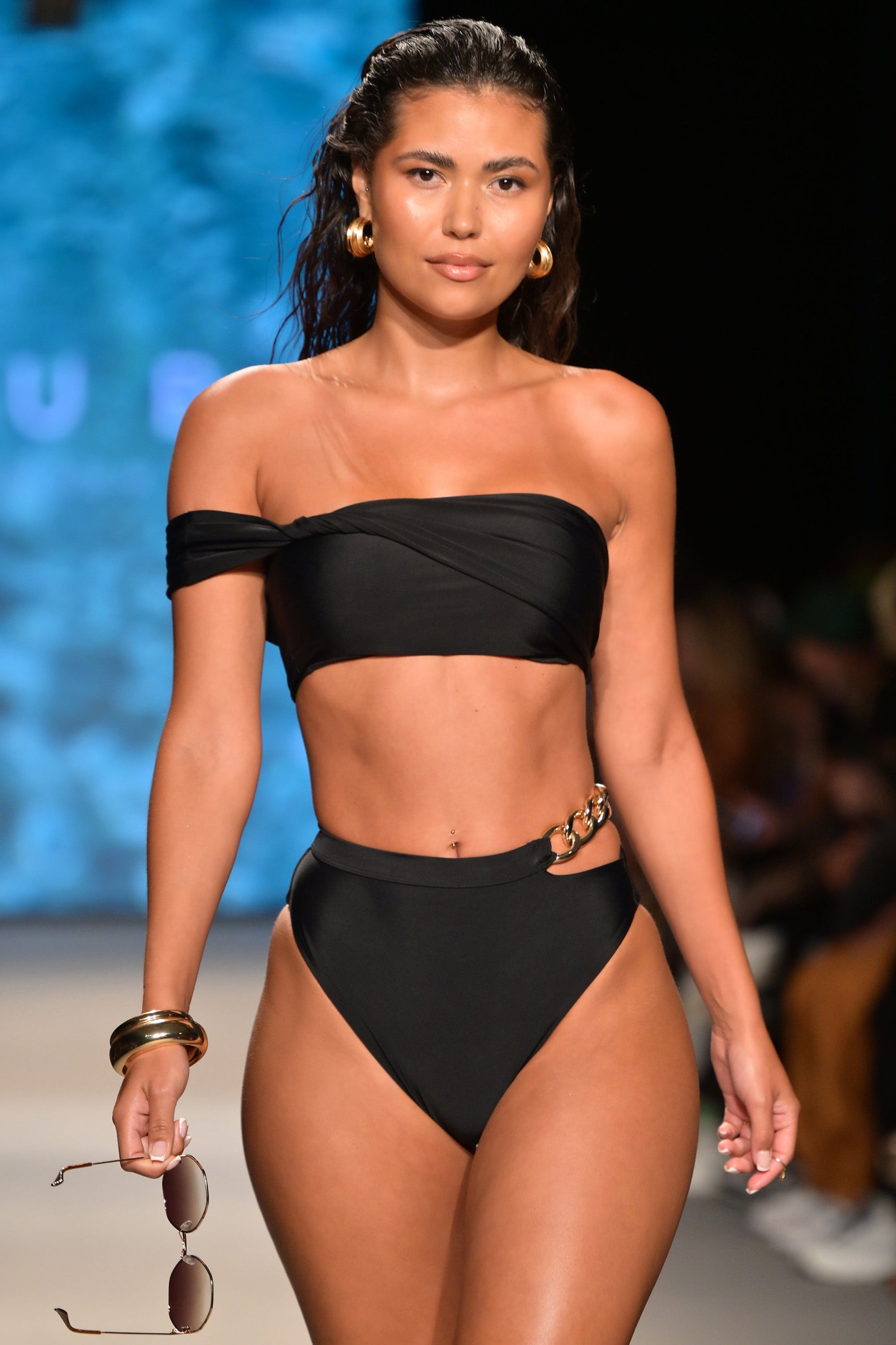 Dusk | Black Draped Bandeau Bikini Top - Club L 