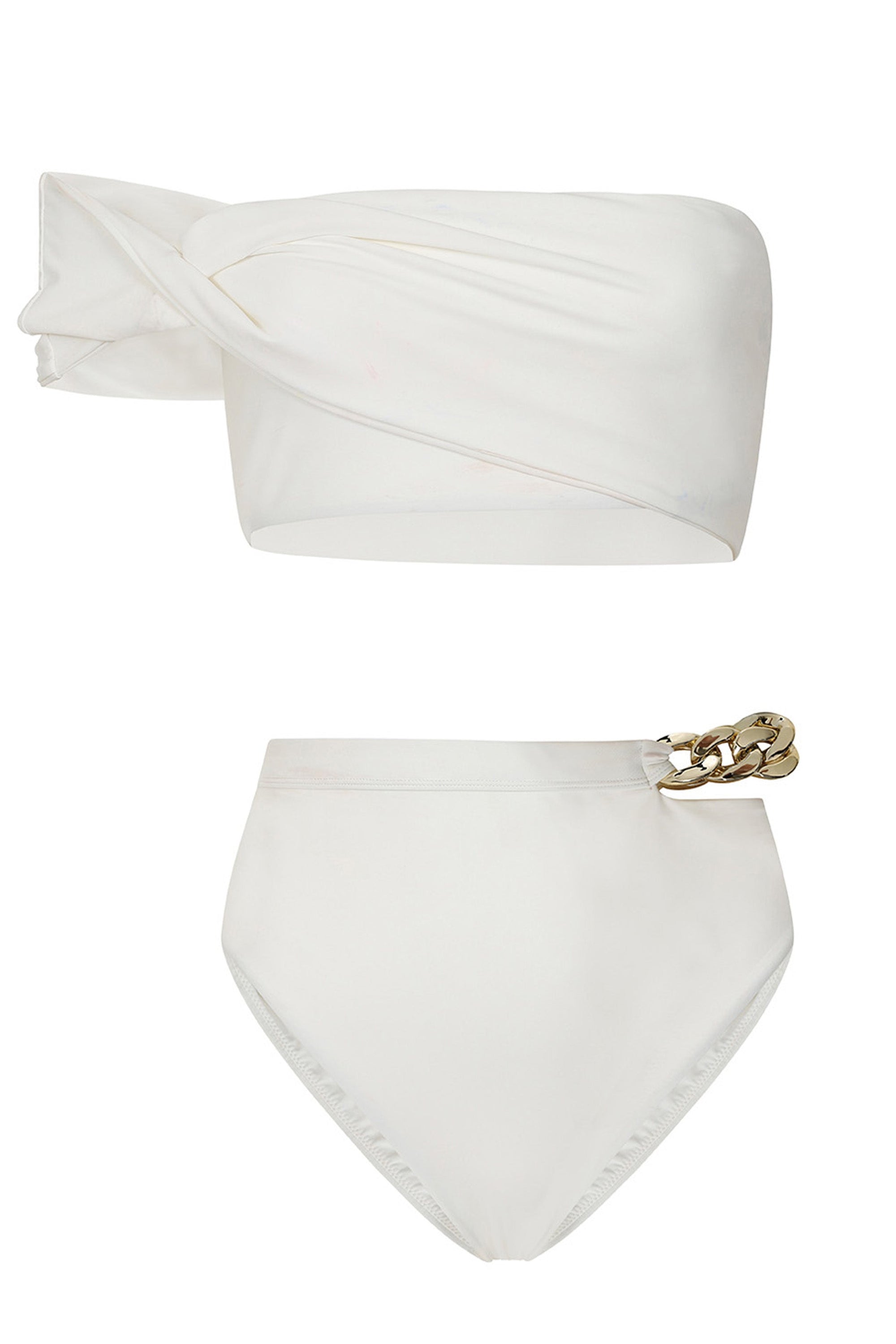 Dusk | White Draped Bandeau Bikini Top - Club L 
