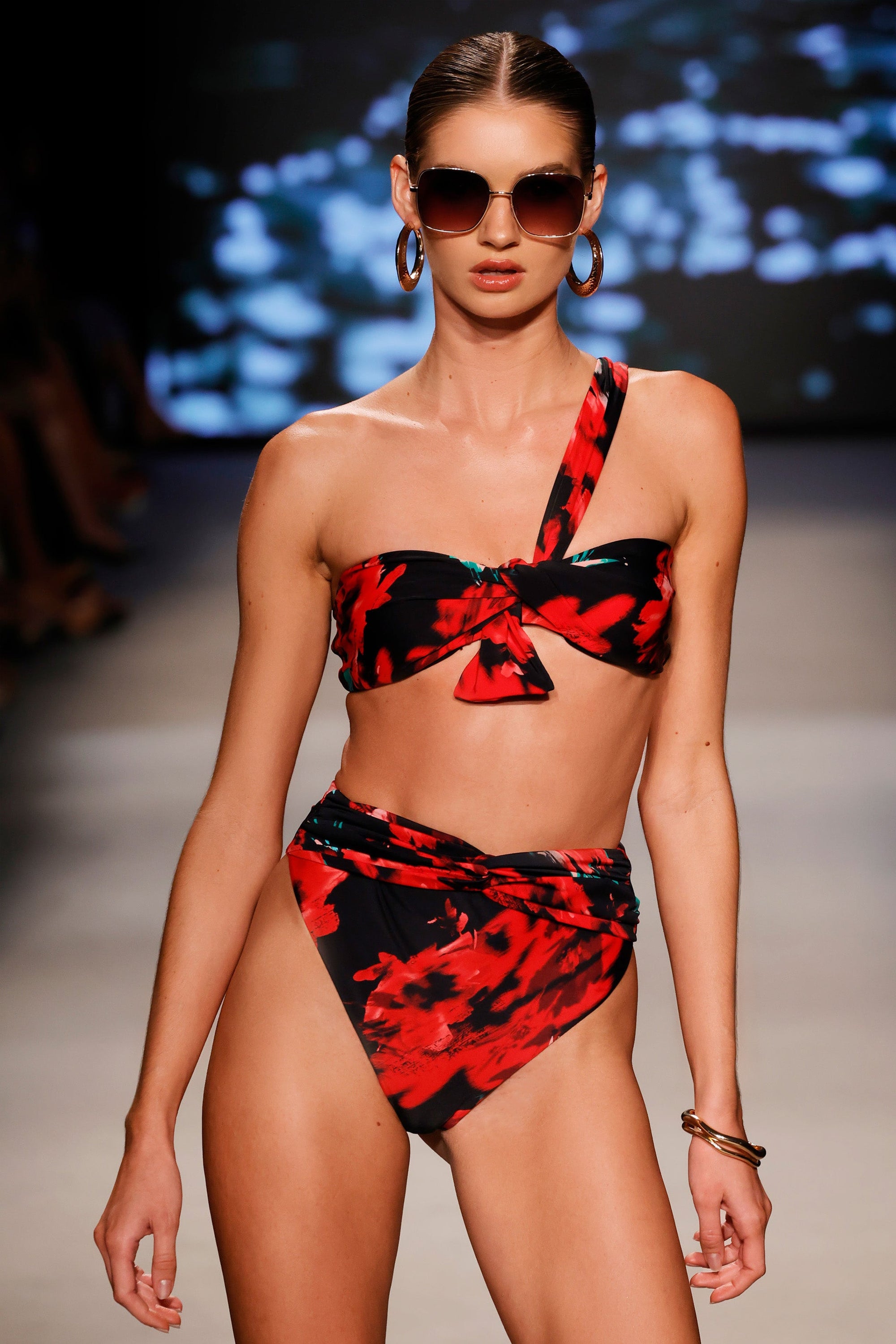Bowline | Multi Print One Shoulder Knotted Bikini Top - Club L 