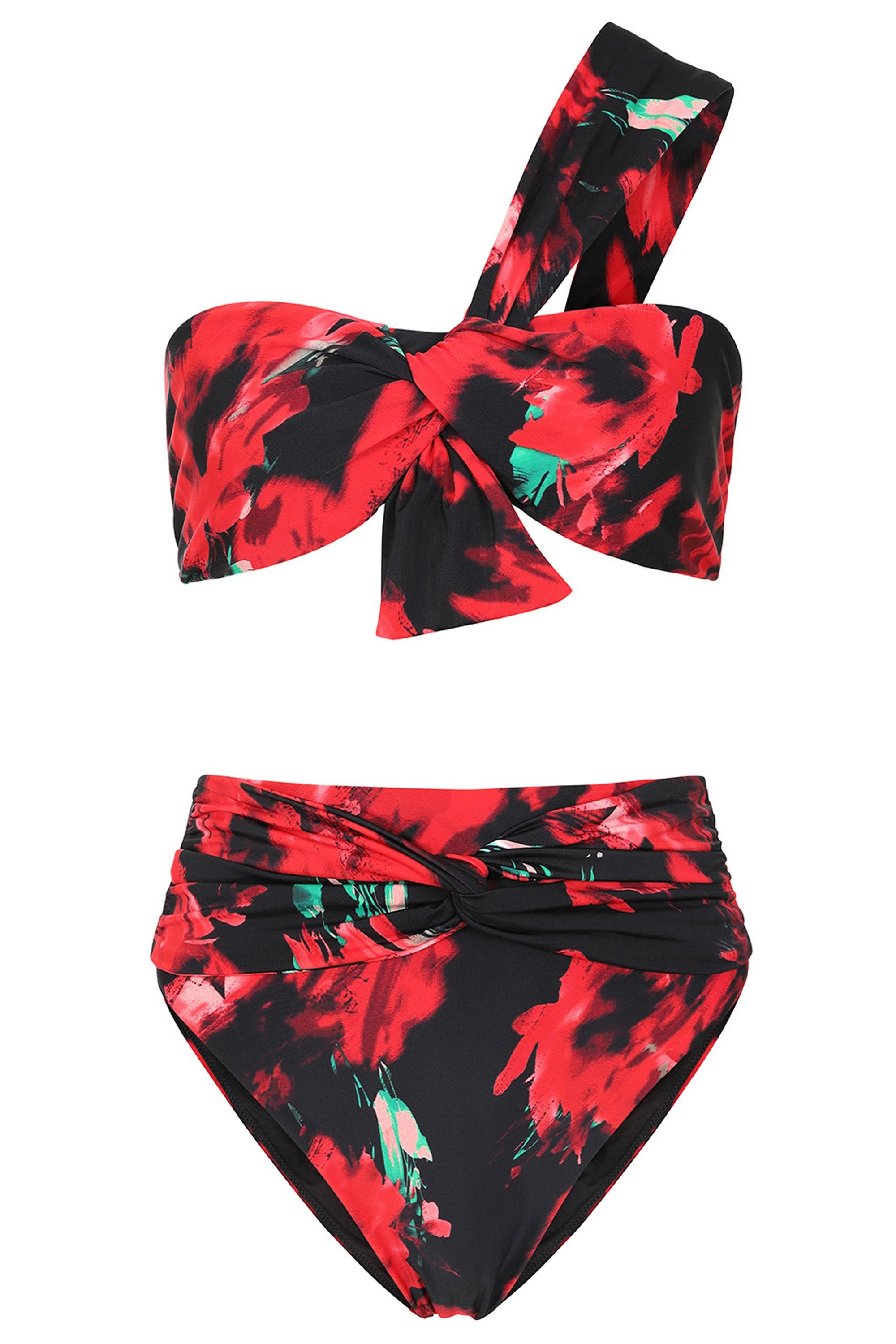 Bowline | Multi Print One Shoulder Knotted Bikini Top - Club L 