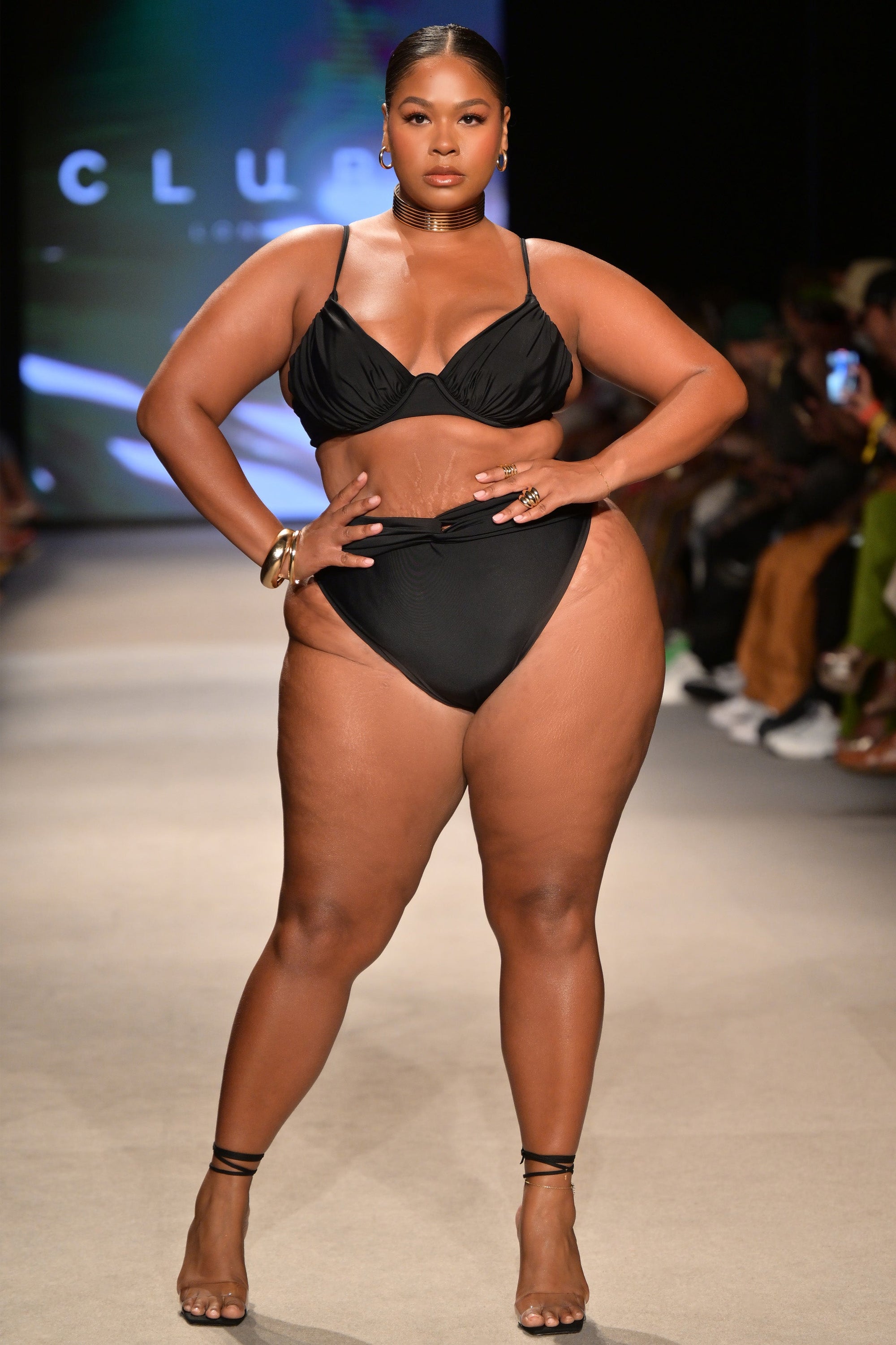 High Tide | Black High Waisted Twist Front Bikini Bottoms - Club L 