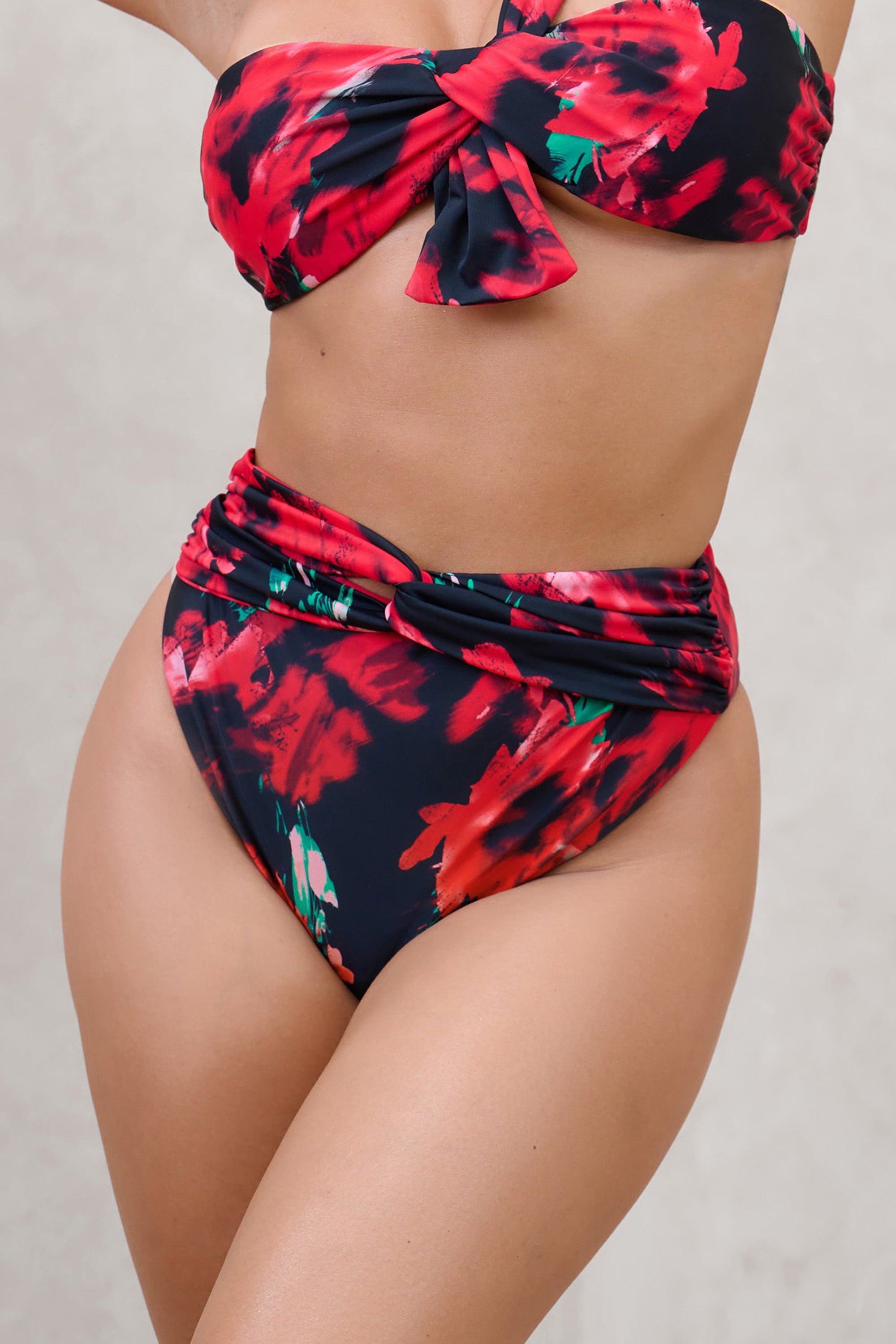 High Tide | Multi Print High Waisted Twist Front Bikini Bottoms - Club L 