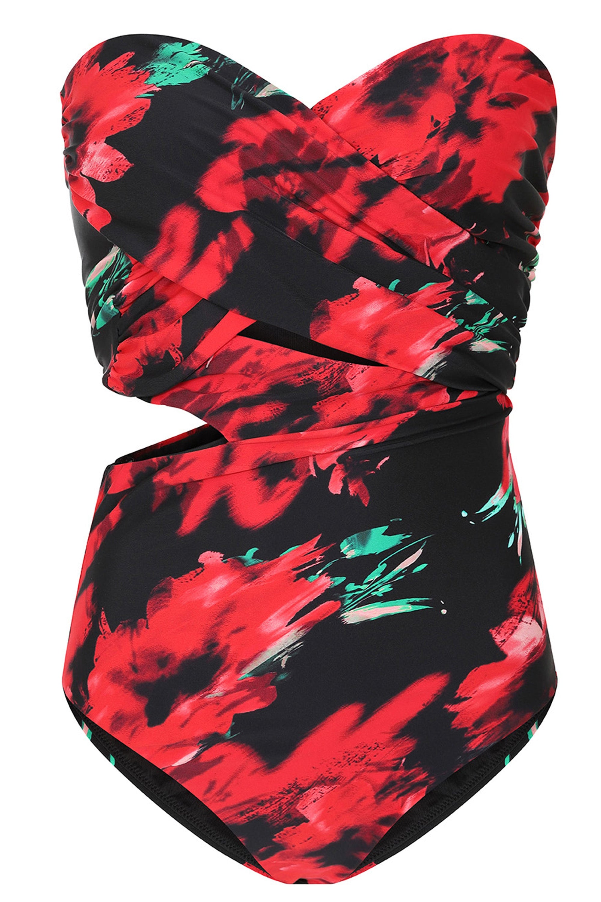 Oyster | Multi Print Wrapped Bardot Swimsuit - Club L 
