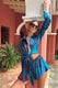 Marisela | Blue Print Satin Flared Sleeve Cropped  Shirt - Club L 