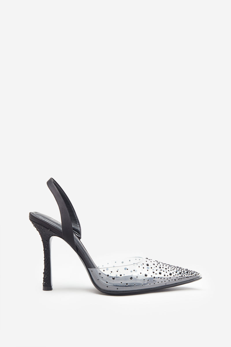 Covergirl | Black Diamante Sling Back Pointed Heels - Club L 