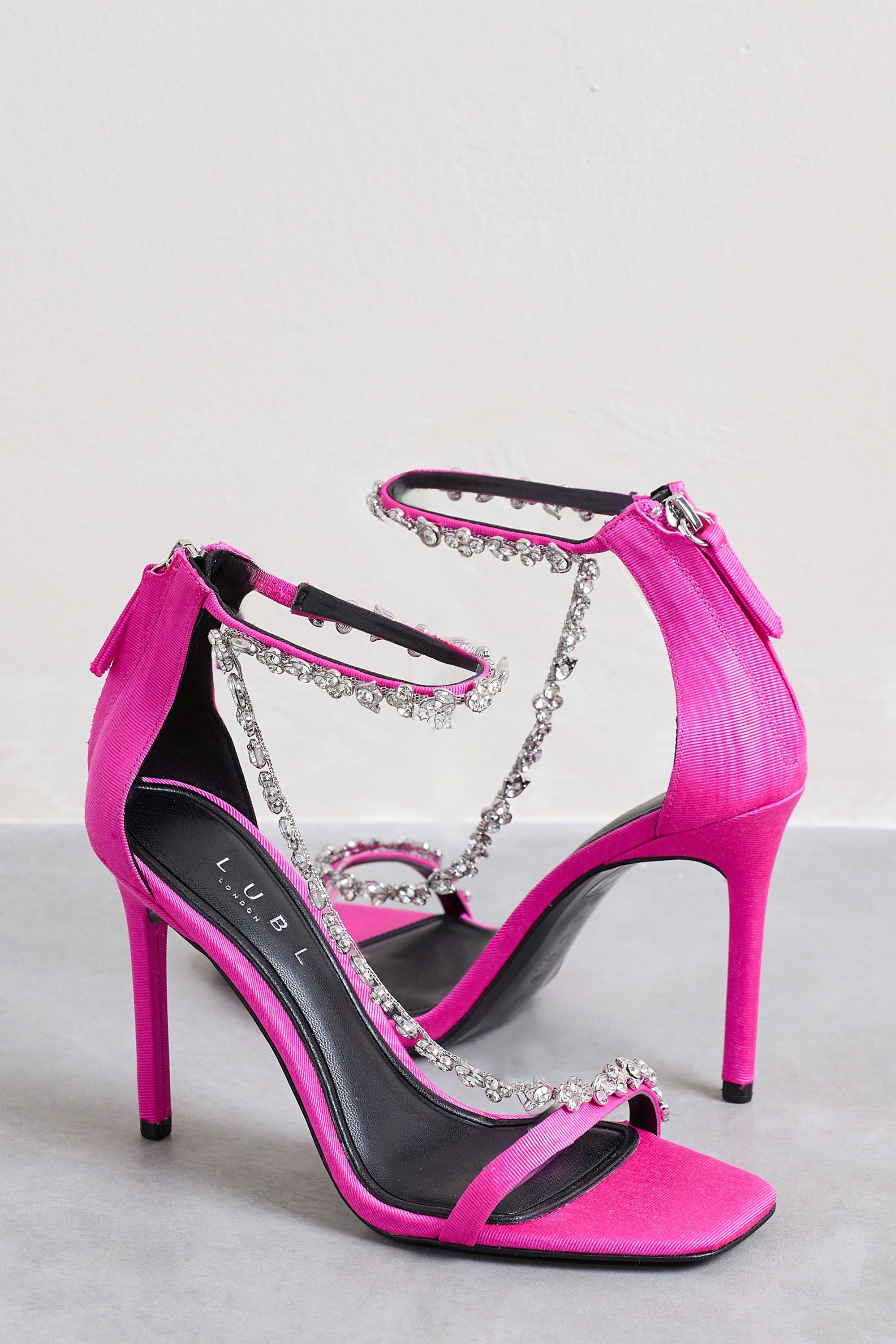 Oh Please | Pink Strappy Heeled Sandals With Diamante Chains - Club L 