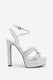 Doll Drama | Silver Glitter Diamante Strappy Platform Heels - Club L 