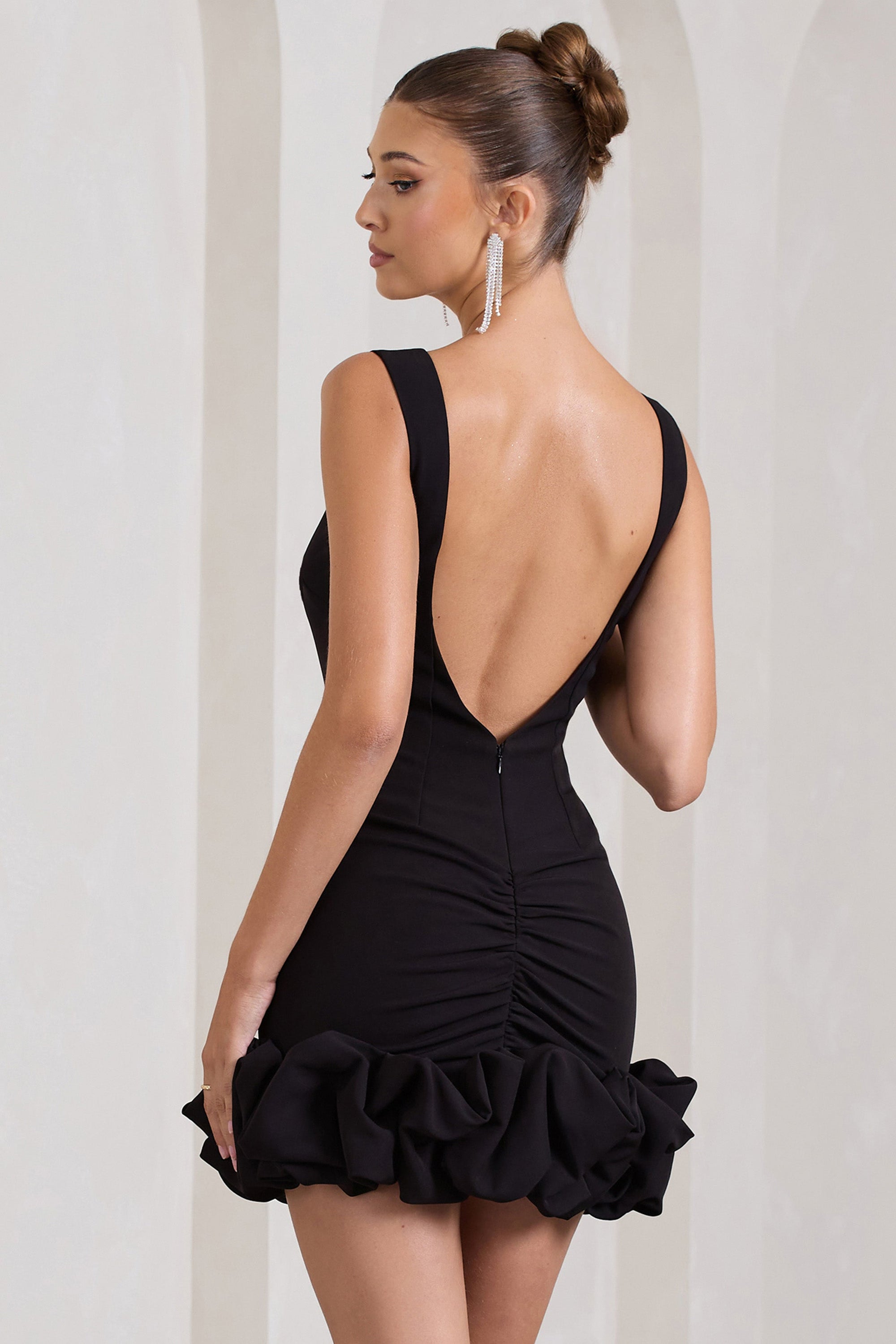 Lucy | Black Strappy Mini Dress With Ruffle Trim - Club L 