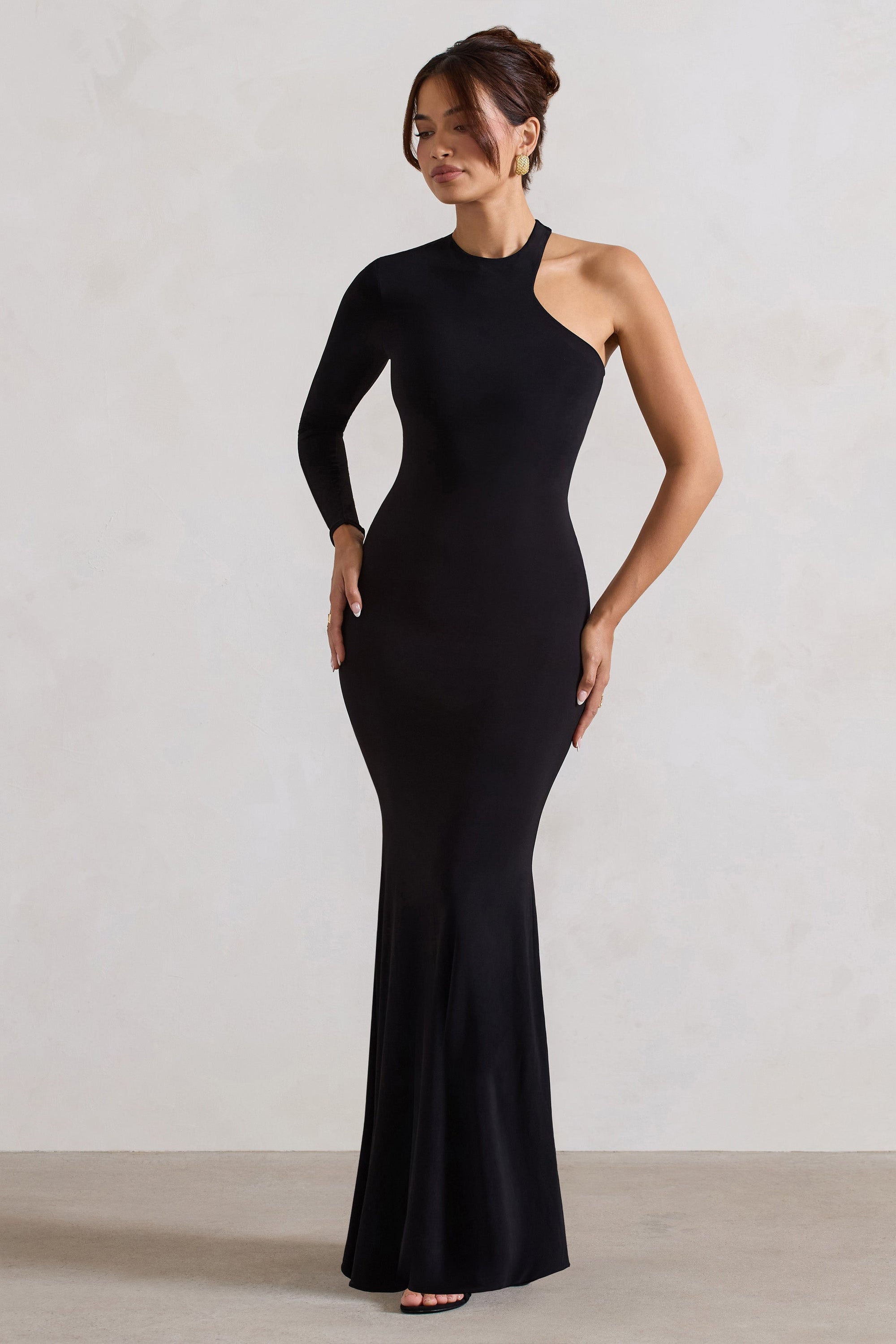 Tyra | Black Asymmetric Neck Cut Out Maxi Dress With Open Back Detail - Club L 