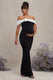 In Bloom | Black & White Bardot Maternity Maxi Dress With Flower - Club L 