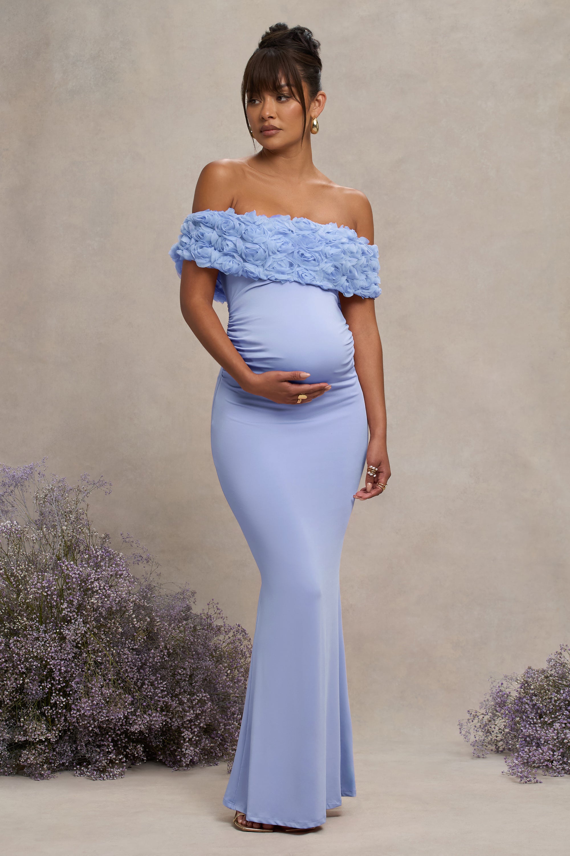HR_CL129851312 - Inflorescence | Powder Blue Mesh Floral Bardot Maternity Maxi Dress2.jpg