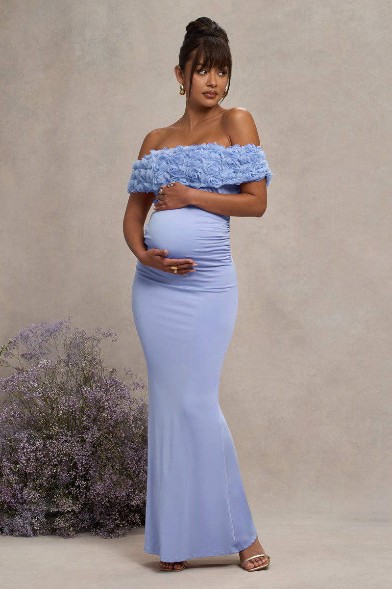 HR_CL129851312 - Inflorescence | Powder Blue Mesh Floral Bardot Maternity Maxi Dress4.jpg