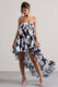 Whistler | Monochrome Floral Chiffon Bandeau High-Low Ruffled Maxi Dress - Club L 