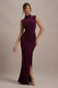 Lanetta | Plum Ruched High-Neck Maxi Dress With Split - Club L 