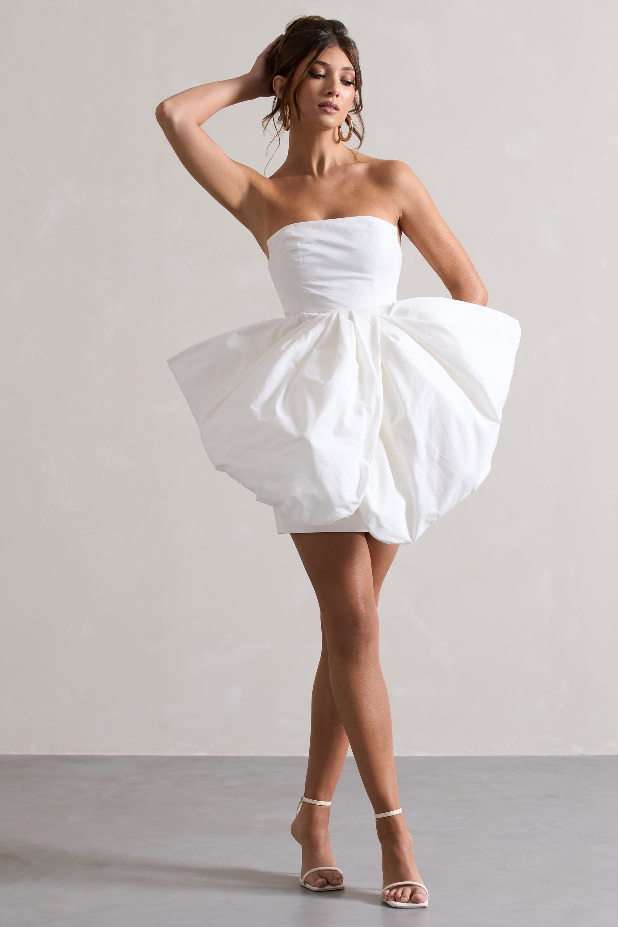 Bladen | Cream Bandeau Mini Dress With Detachable Bow Skirt - Club L 