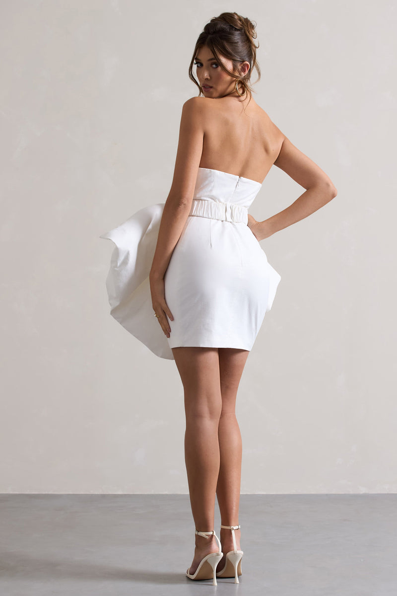 Bladen | Cream Bandeau Mini Dress With Detachable Bow Skirt - Club L 