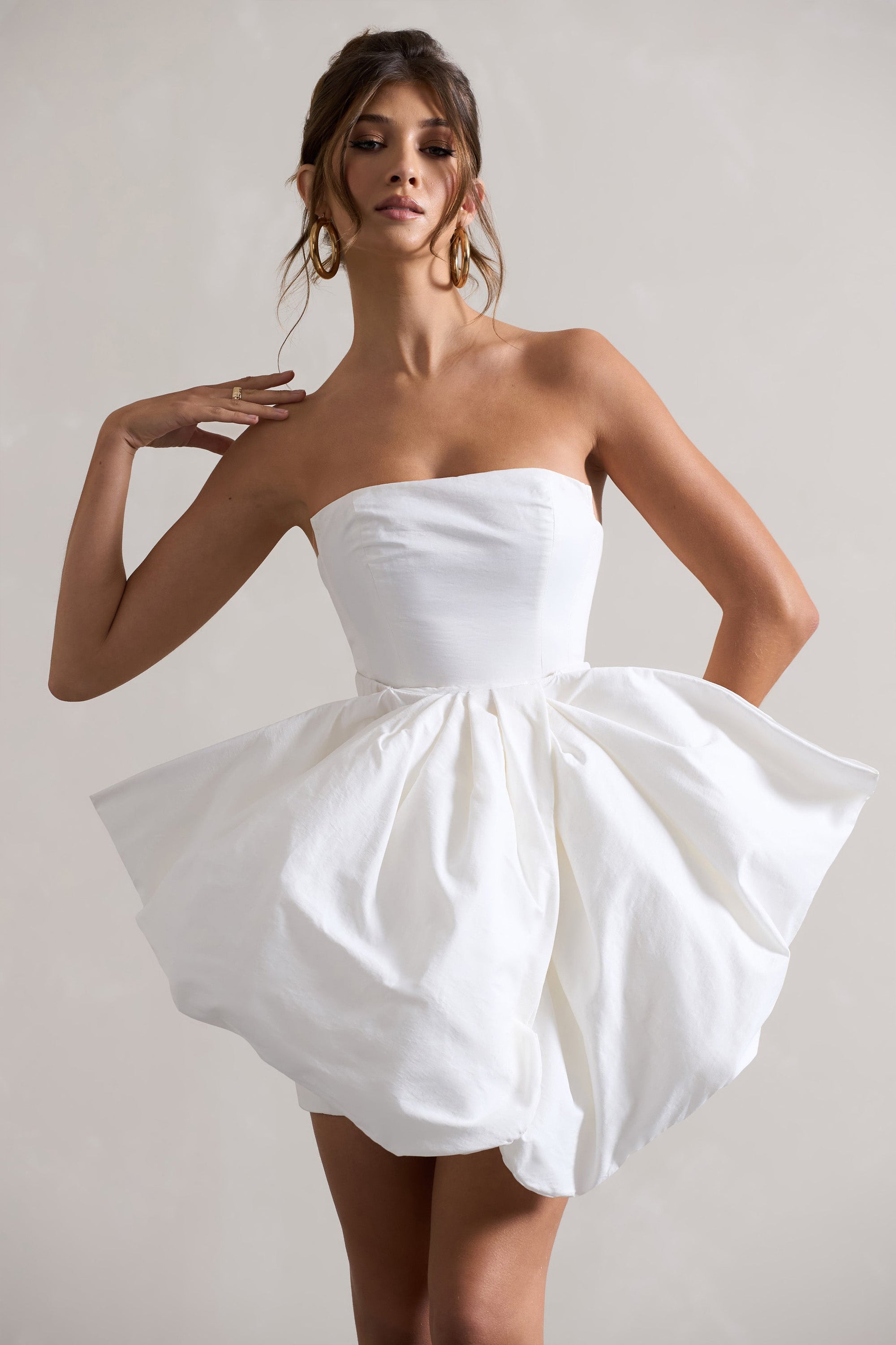 Bladen | Cream Bandeau Mini Dress With Detachable Bow Skirt - Club L 