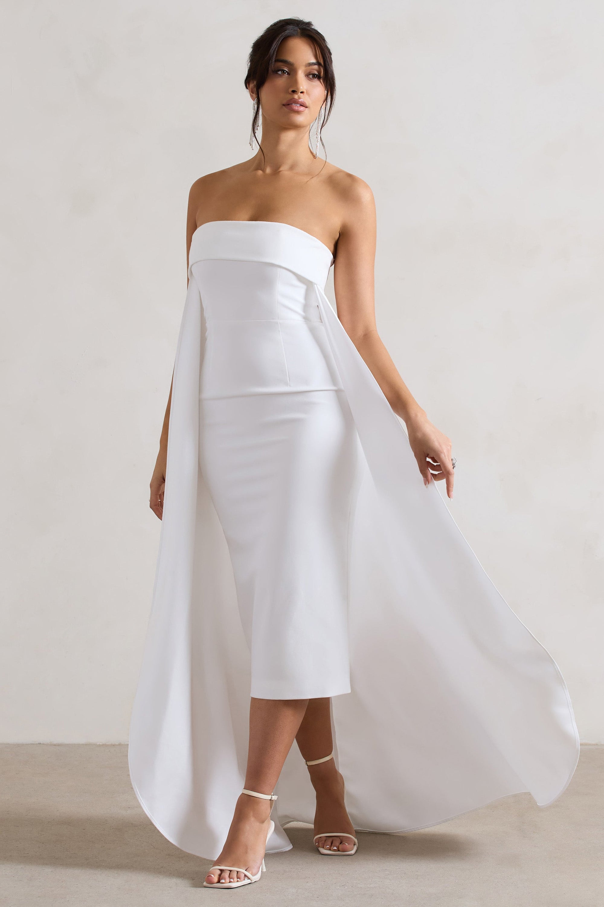 Save The Date | Cream Bandeau Midi Dress With Train - Club L 