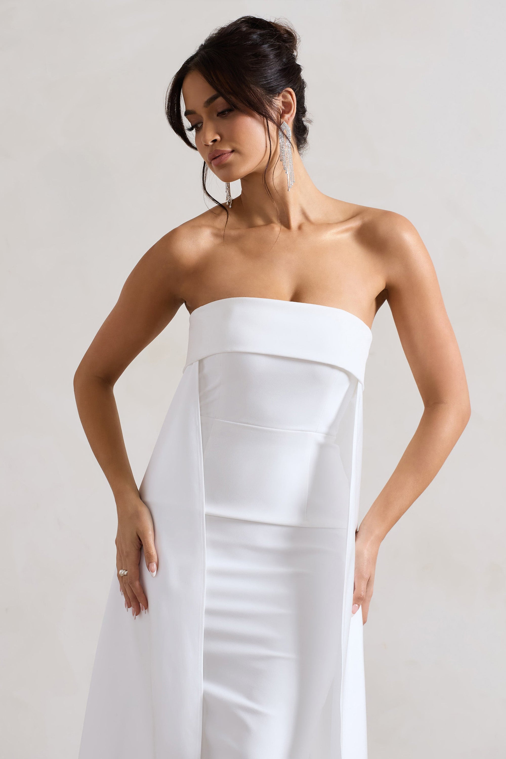 Save The Date | Cream Bandeau Midi Dress With Train - Club L 