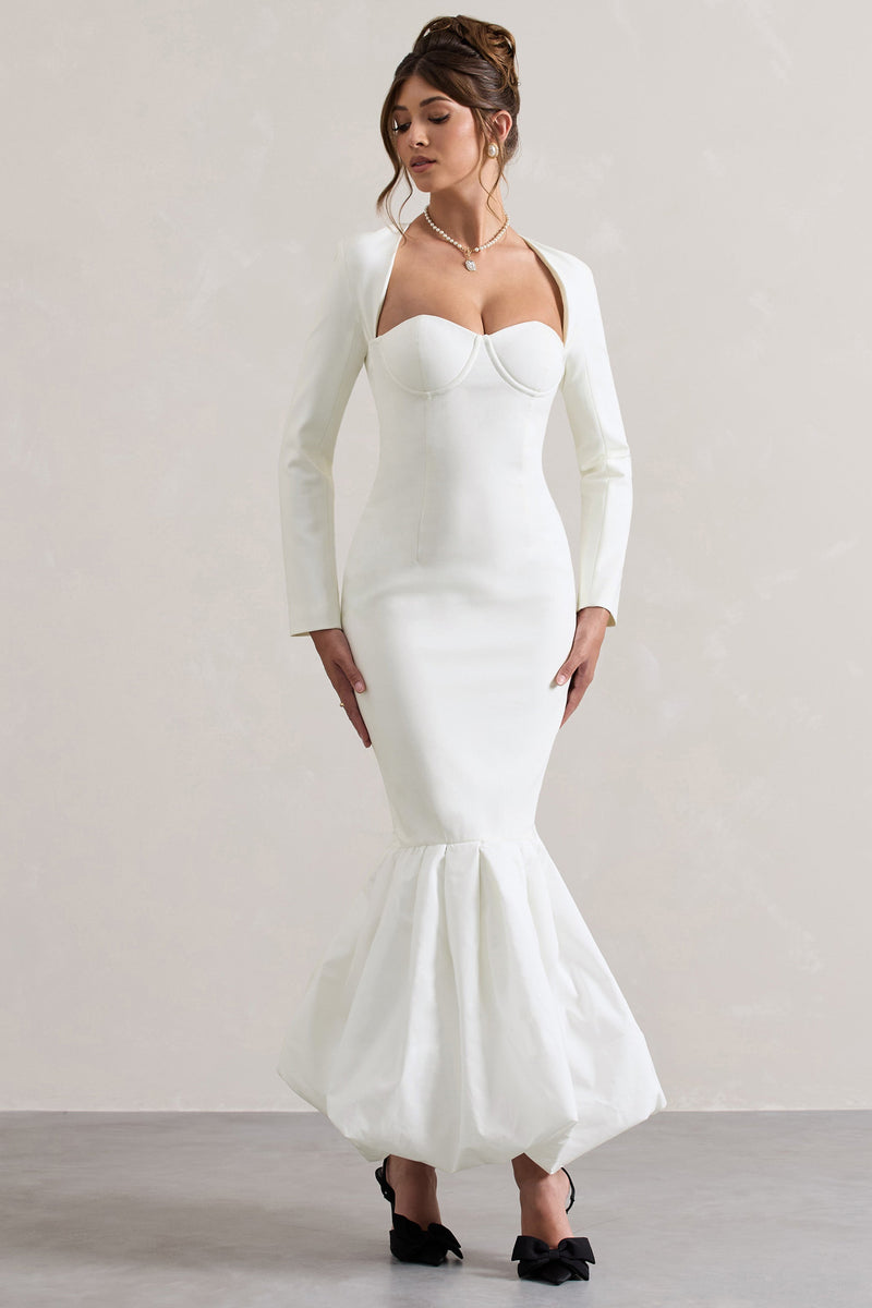 London | Cream Sweetheart Maxi Dress With Volume Hem - Club L 