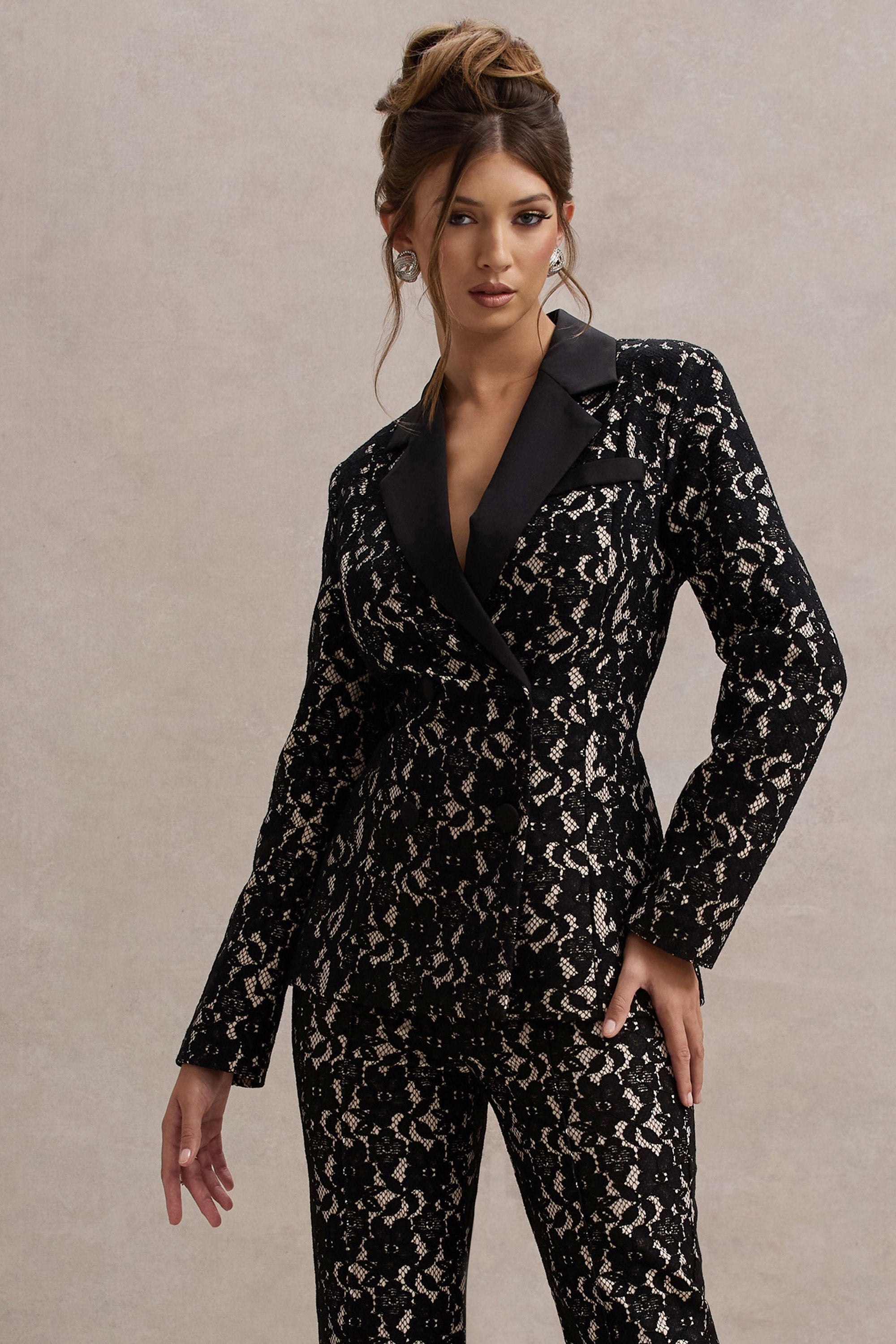 Kennedy | Black Lace Tailored Blazer - Club L 