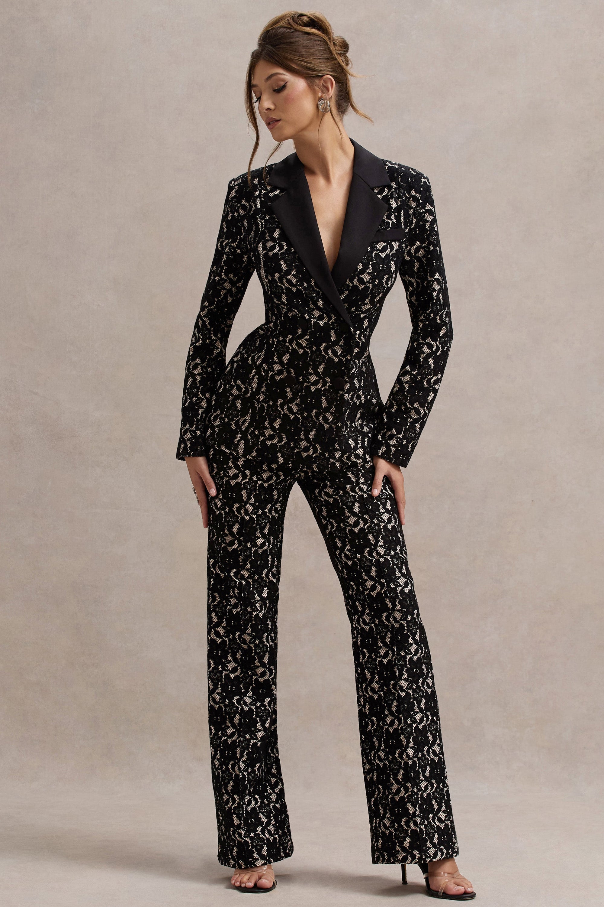 Kennedy | Black Lace Tailored Blazer - Club L 