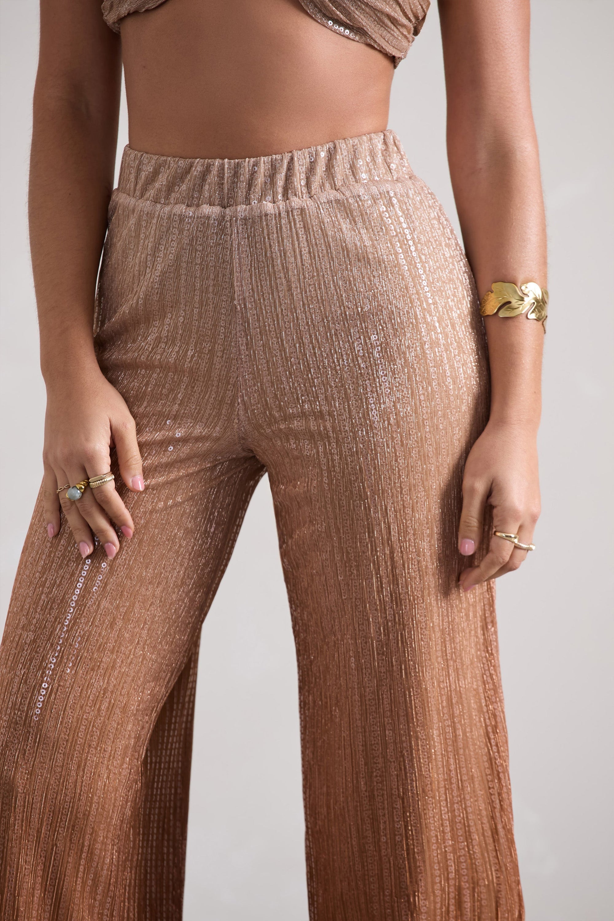 Connection | Gold Metallic Ombre Trousers - Club L 