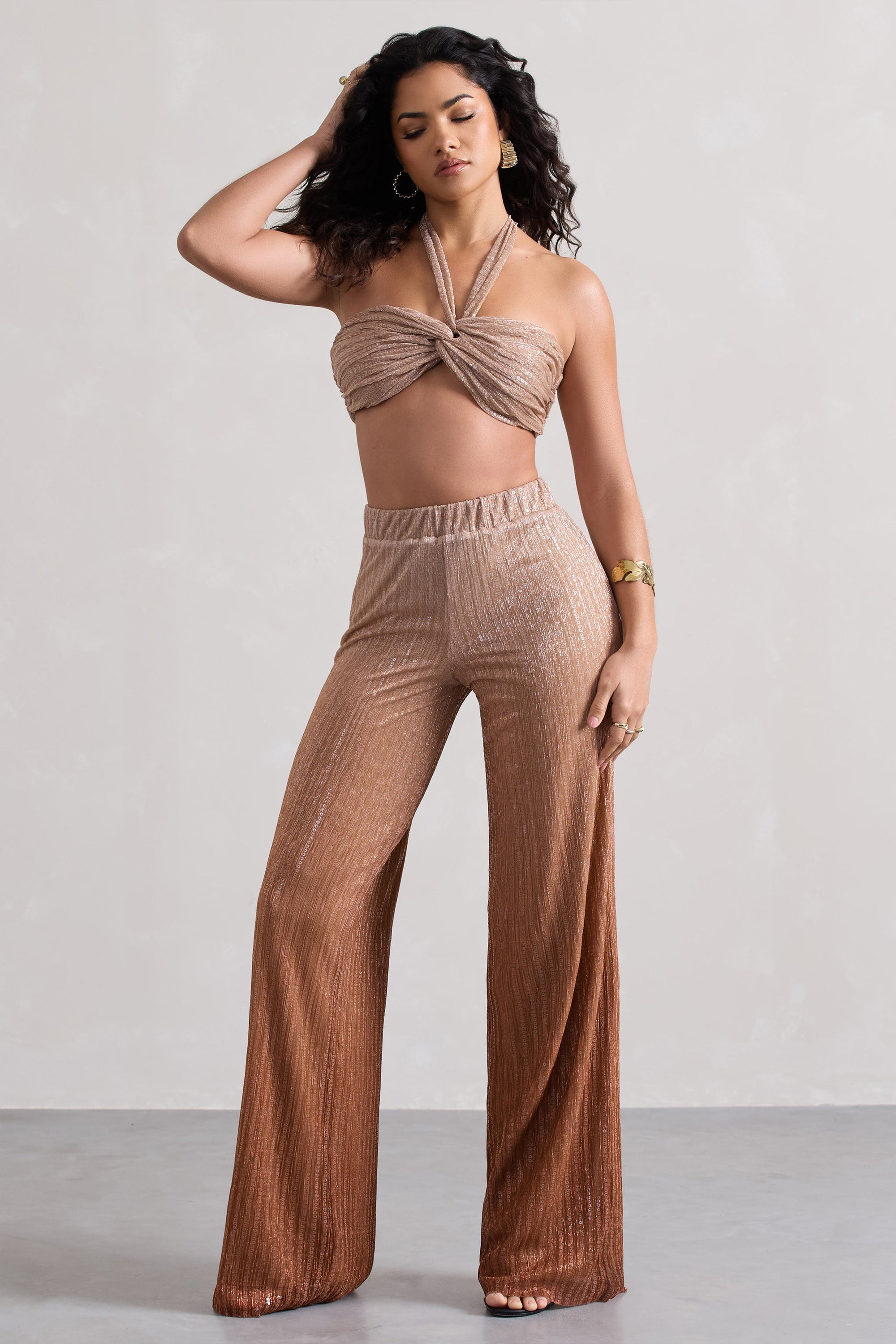 Connection | Gold Metallic Ombre Trousers - Club L 