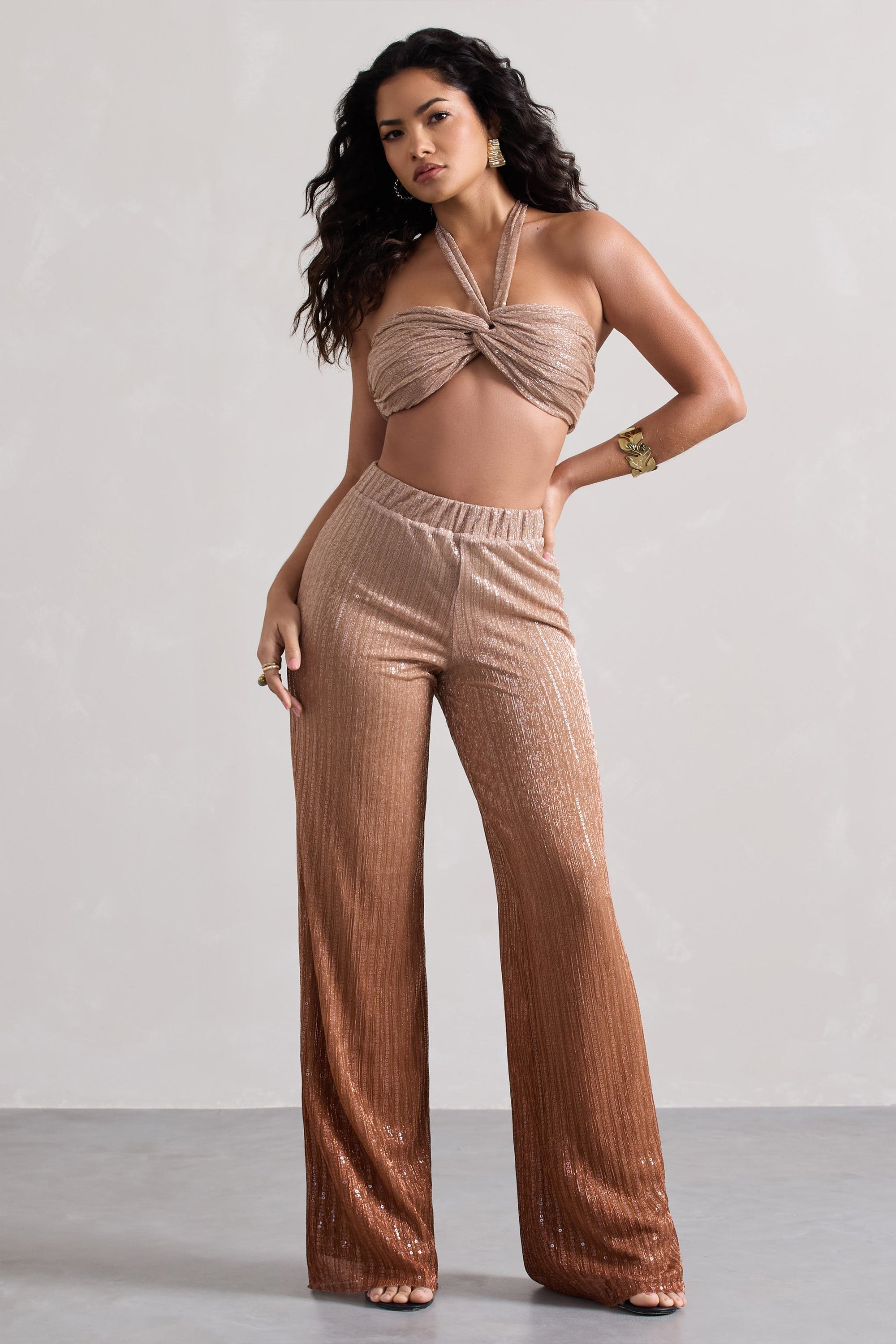 Connection | Gold Metallic Ombre Trousers - Club L 