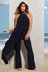 Catania | Navy Flared-Leg Jumpsuit With Chiffon Cape - Club L 