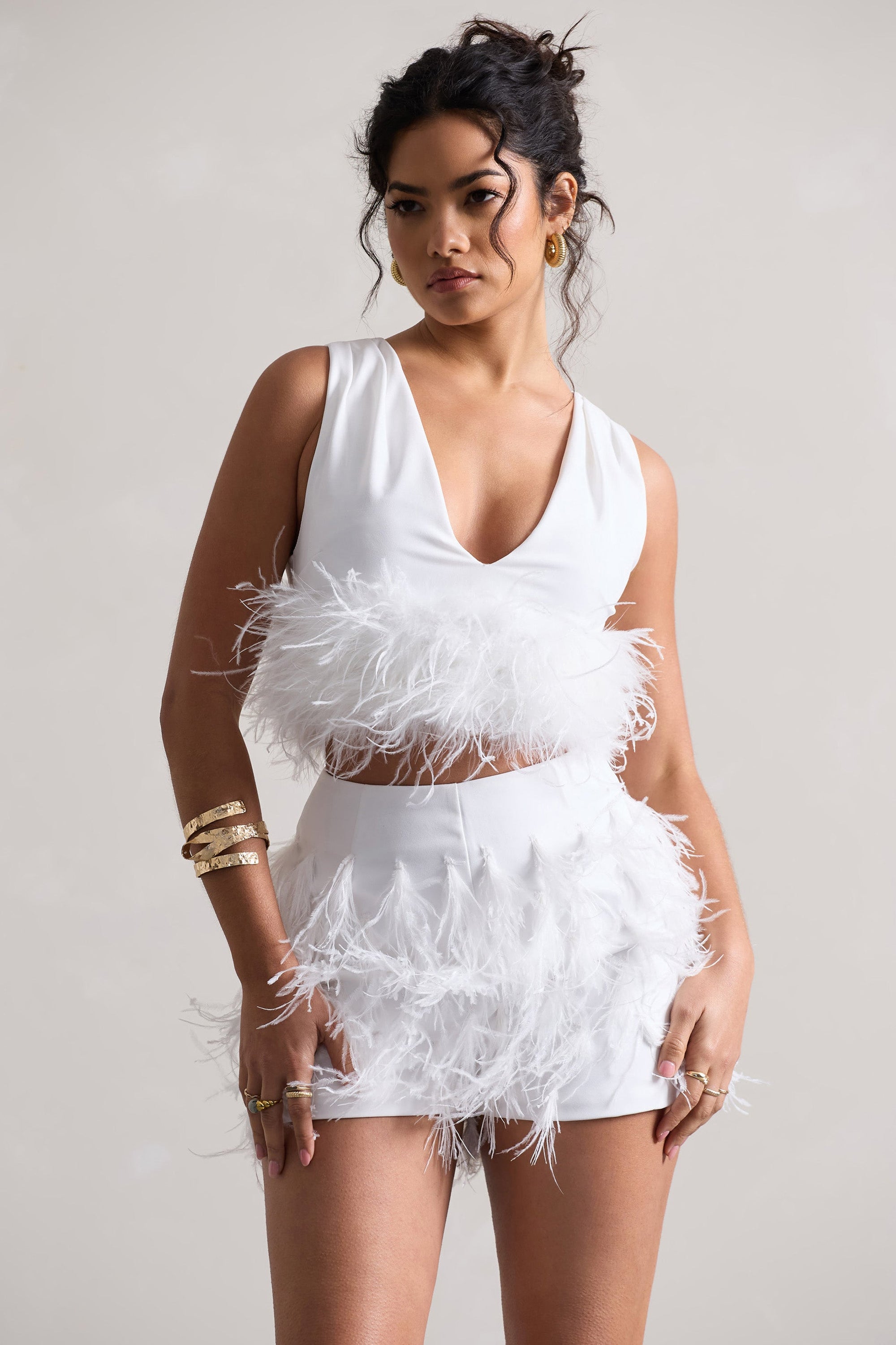Encore | White Feather Shorts - Club L 