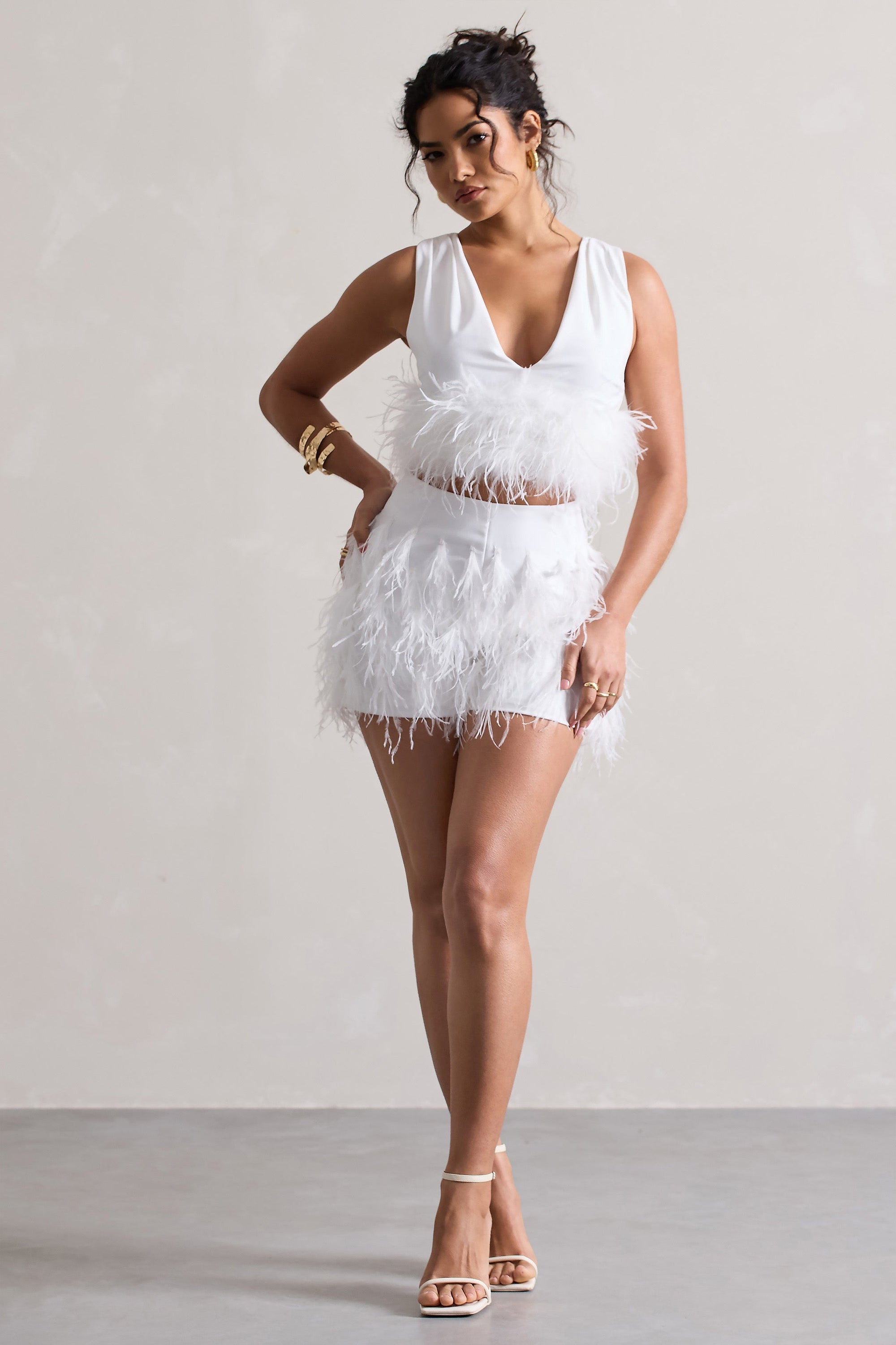 Encore | White Feather Shorts - Club L 