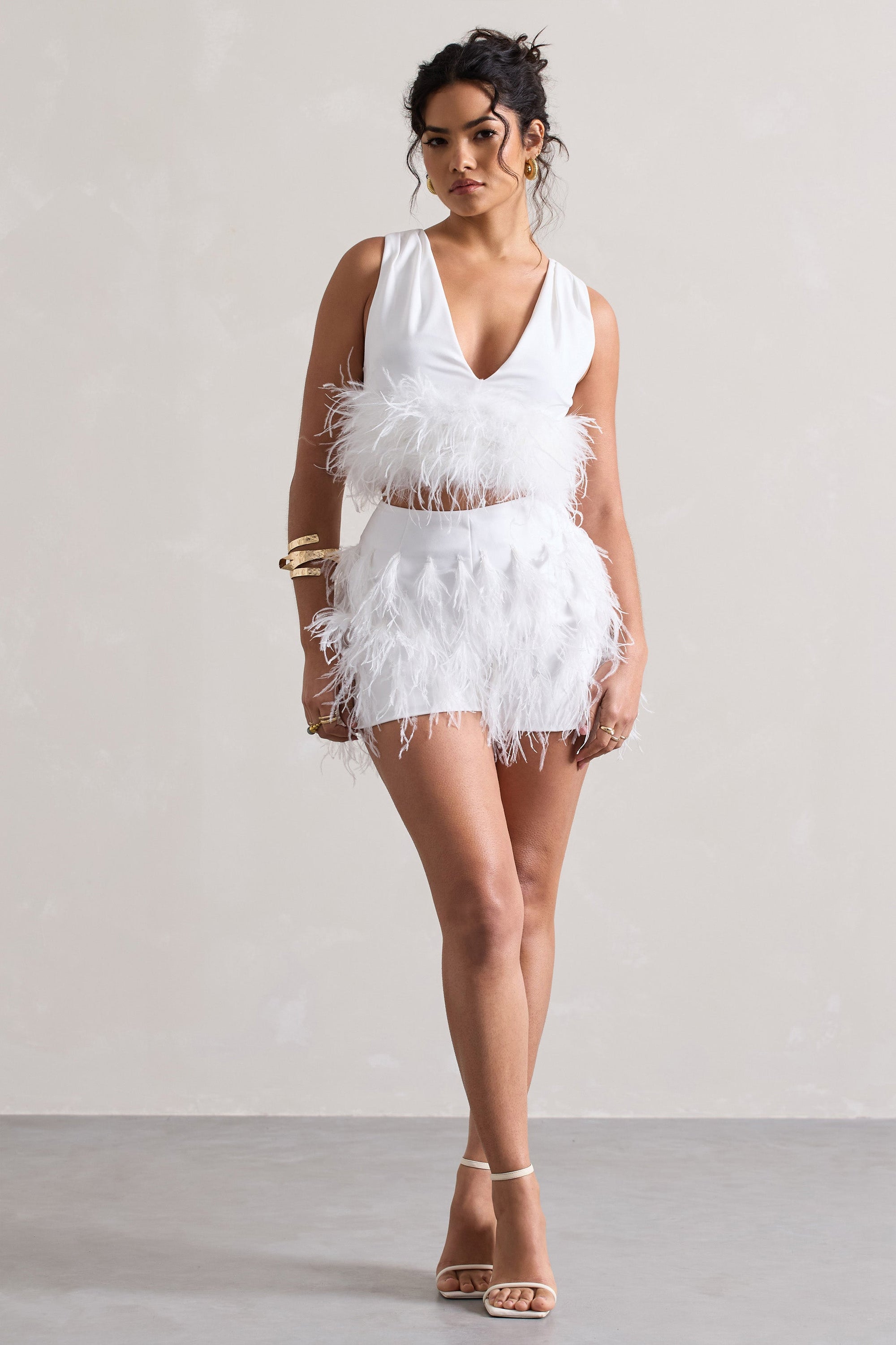 Encore | White Feather Shorts - Club L 