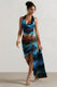 Bali | Blue Blur Print Satin Cowl-Neck Draped Midi Dress - Club L 