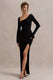 Cosmos | Black Asymmetric Long-Sleeve Split Maxi Dress - Club L 